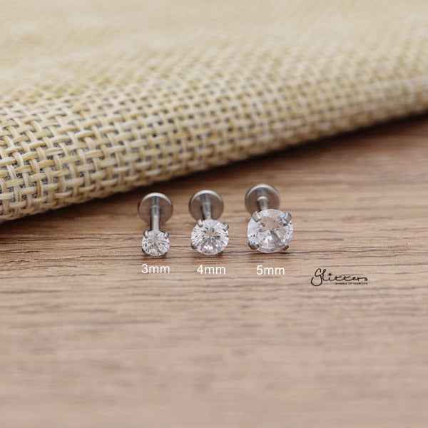 Glitters | Rhodium Plated Round Cubic Zirconia Studs Earrings | Men's